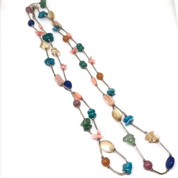 Fabulous 925 Liquid Silver Multi Gemstone Necklace - Picture 1 of 12